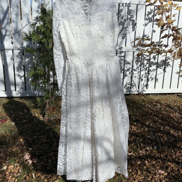 Lace Wedding Dress Vintage 1950s Collar Lace & Satin Wedding Long Sleeve - Picture 15 of 16